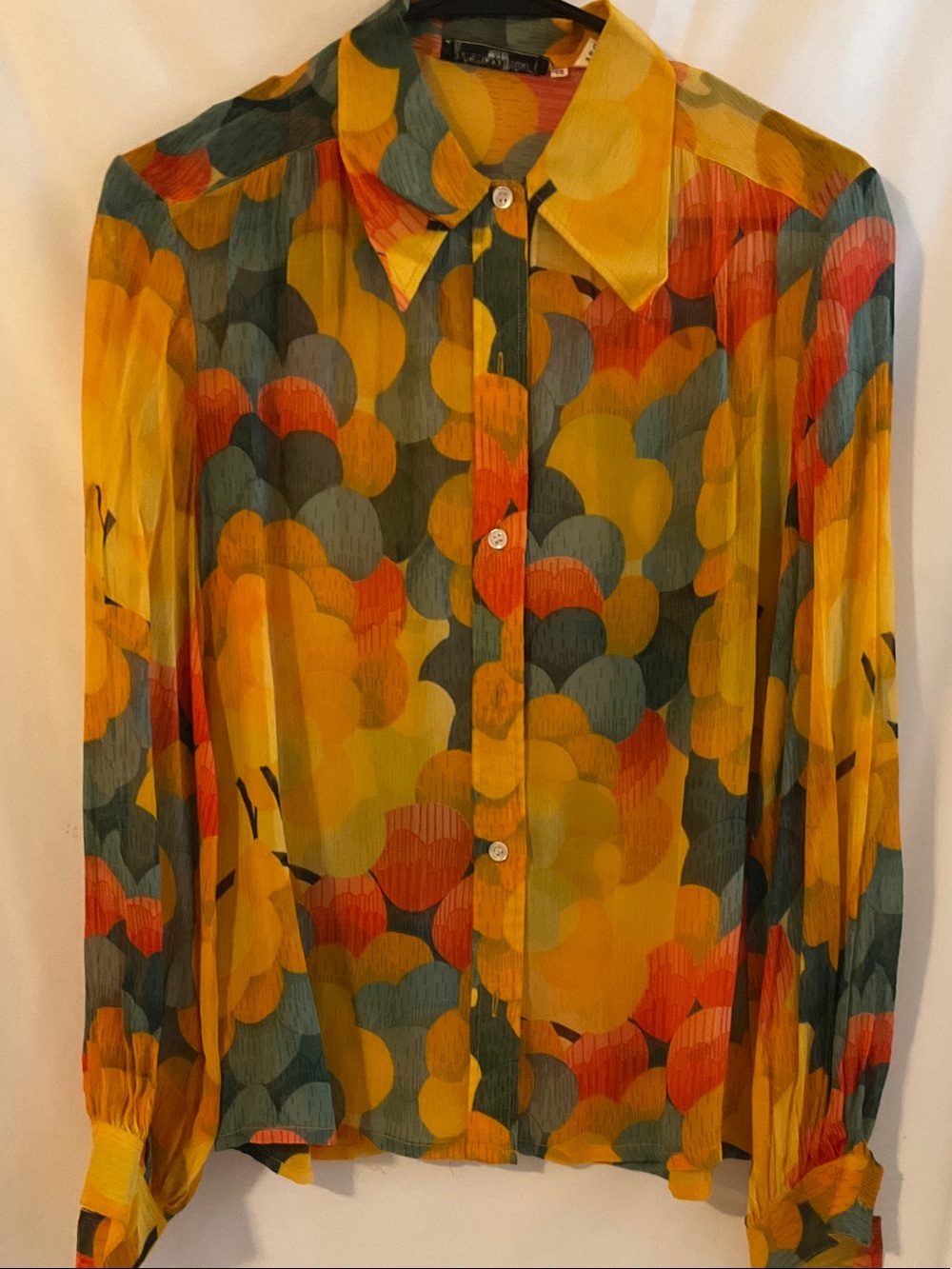 Vintage 60s Frank Oliver Paris women’s sheer long sleeve button up blouse